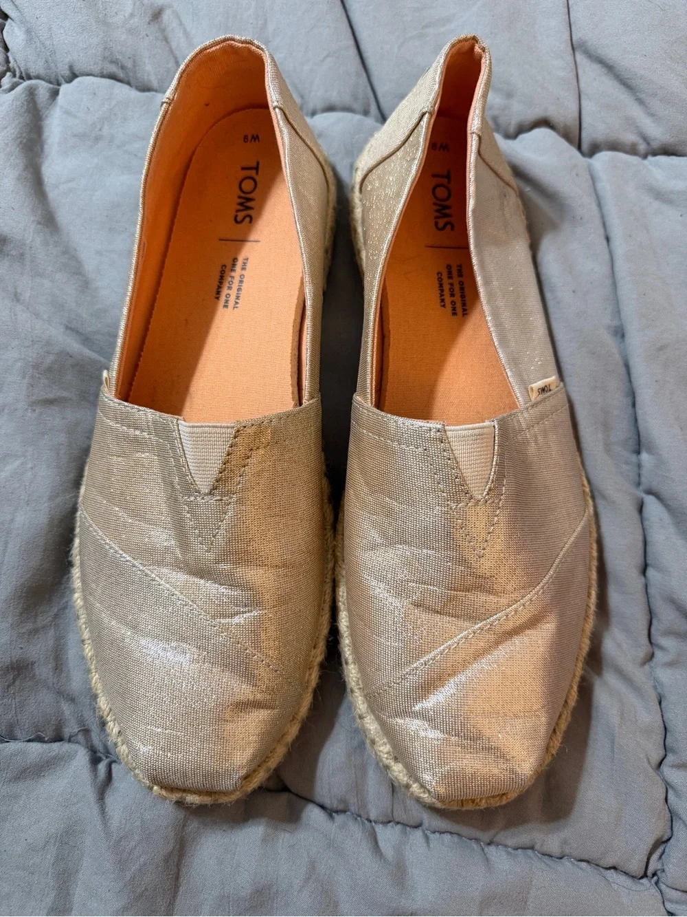 TOMS Women's Metallic Champagne Espadrille Flats
